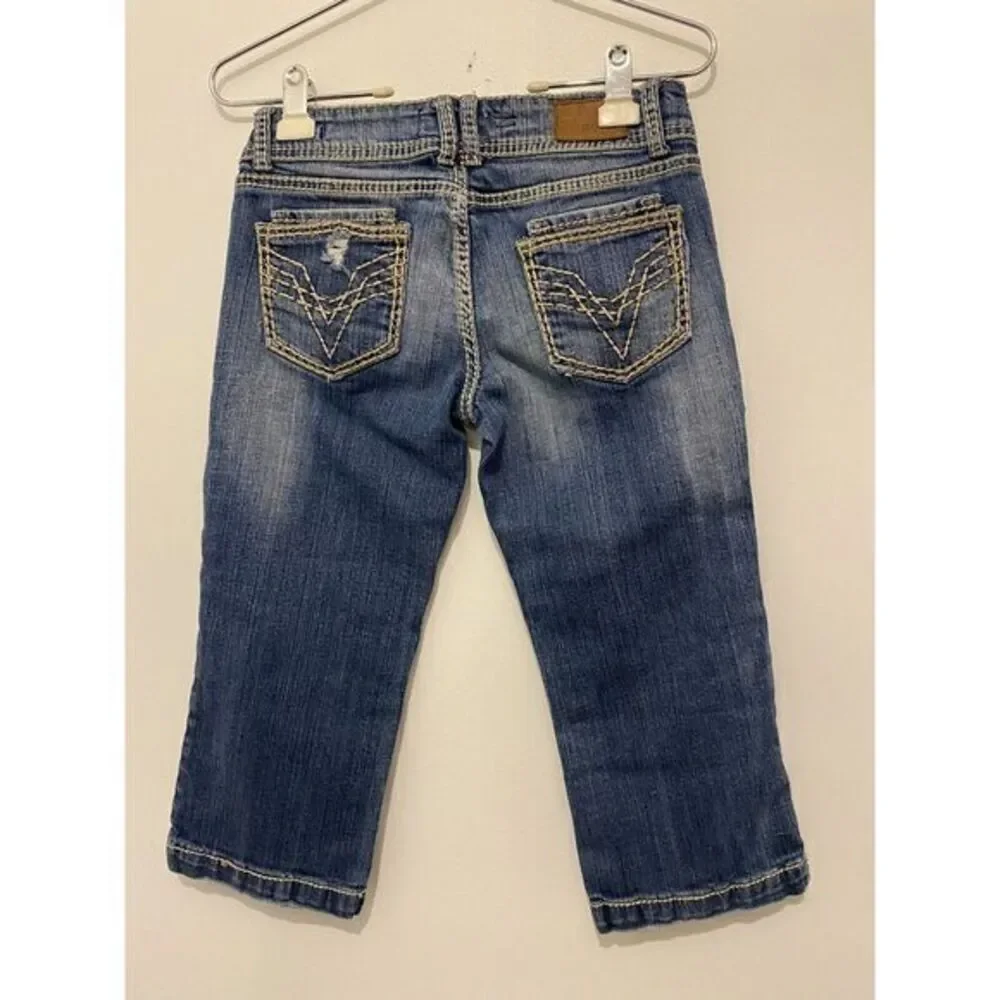 Vigoss Denim Jean Capri Size 3 Distressed Blue‎ Denim Embroidery Pockets - Picture 4 of 5